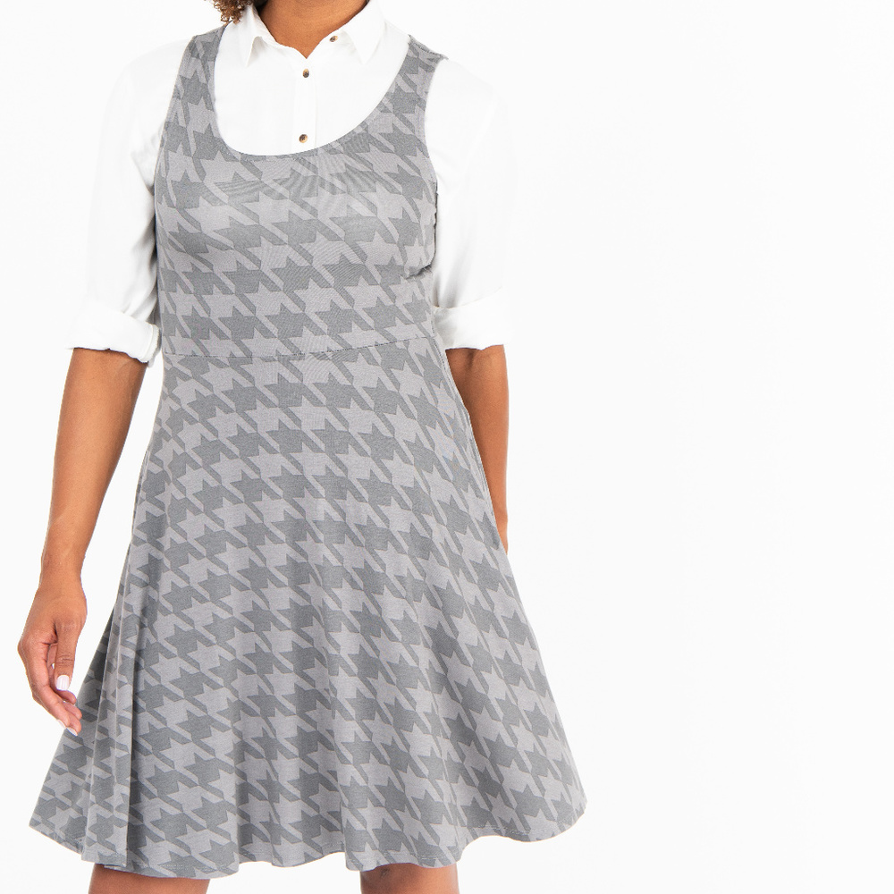 Fit & Flare Dress Houndstooth - Tonal Gray